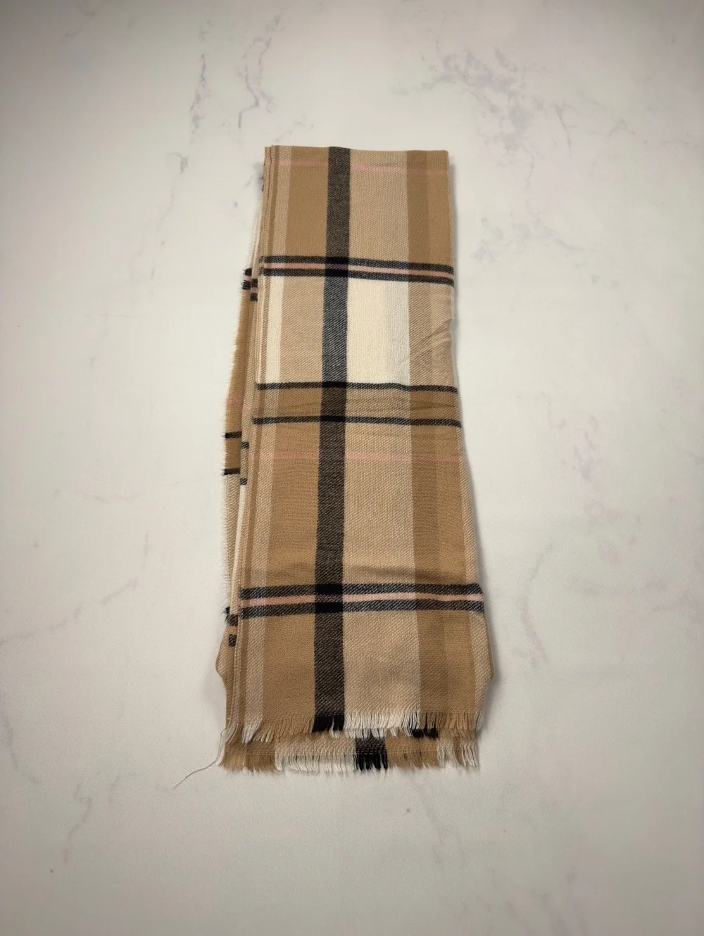 Women Plaid Scarf Beige Classic Pattern Soft Warm